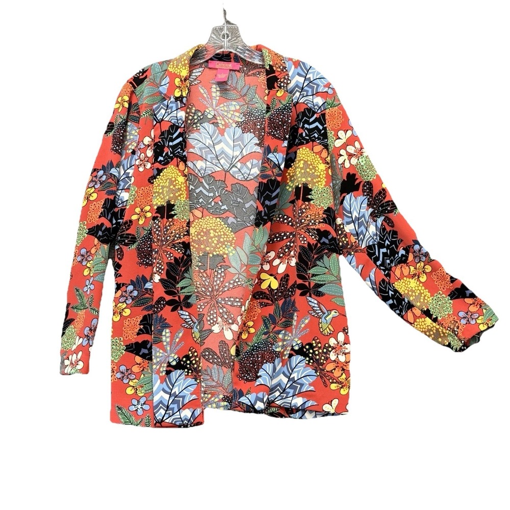 Catherine Malandrino Womens Art Floral Print Open Front Cardigan Sz L Maximalist